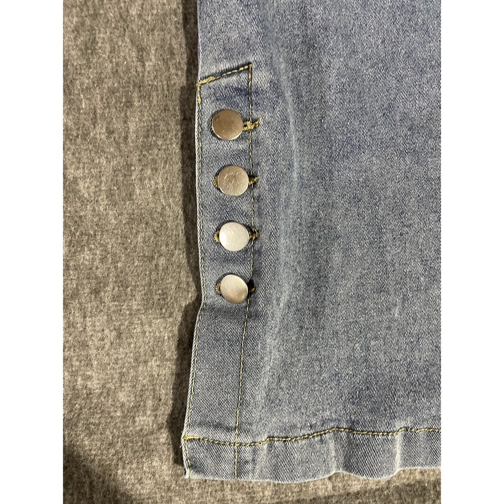 High Waisted Wide Leg Jeans Light Wash Button Fly Snap Hem Denim Blue - Picture 4 of 14